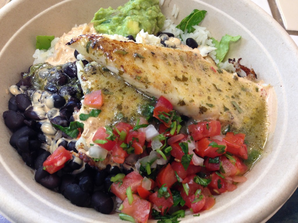 Enjoying Cilantro Lime Sea Bass at Rubio's LA Explorer